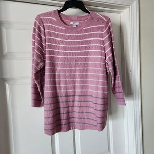 Brand New Mauve Croft & Barrow Sweater with white, gray stripe 3/4 length sleeve